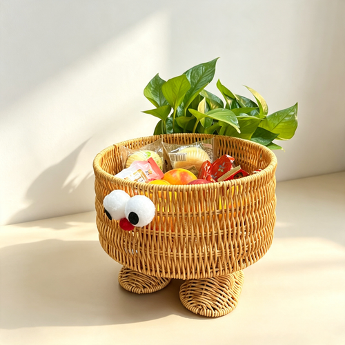 Cute Monster Rattan Storage Basket (Household Desktop Snack & Fruit Organizer)